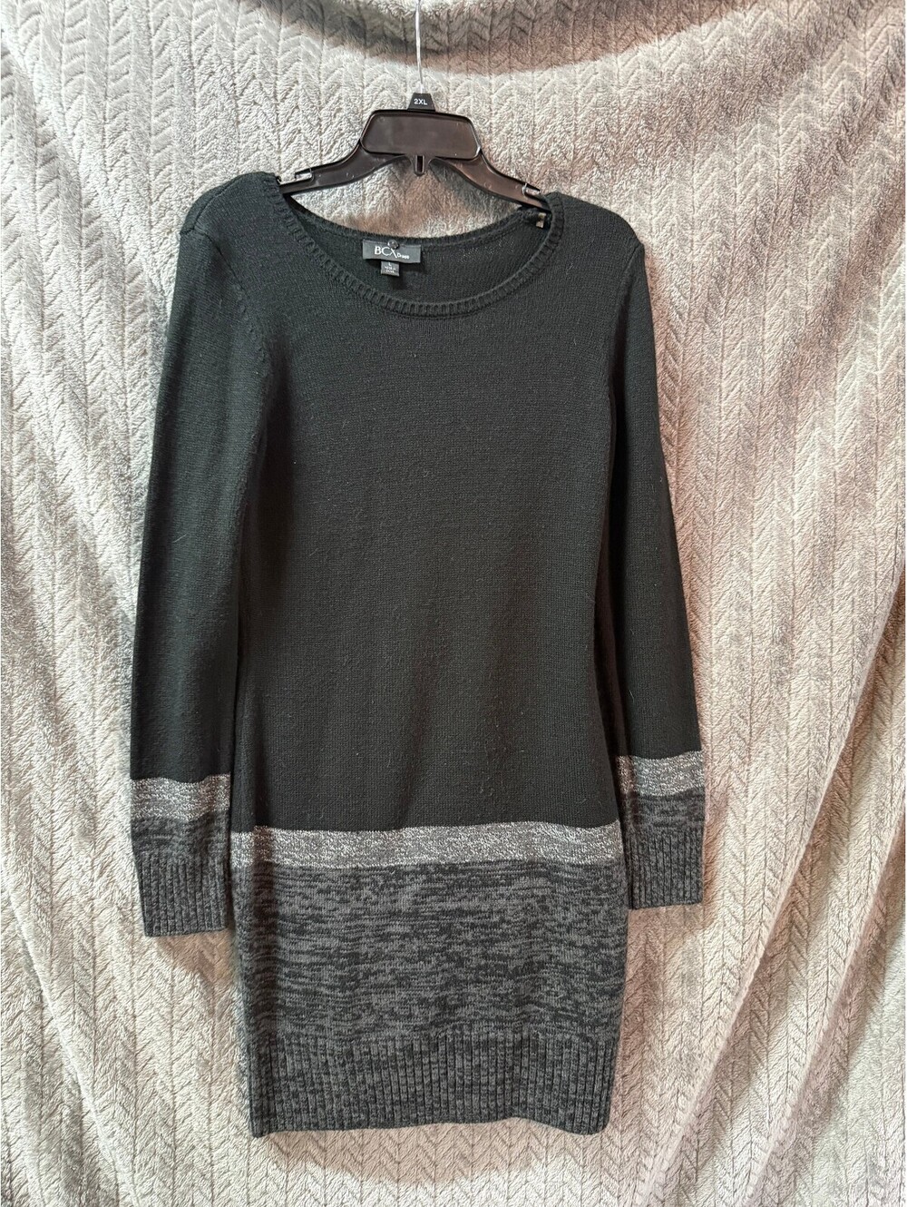 BCX Black and Gray Knit Sweater Dress, Size Large